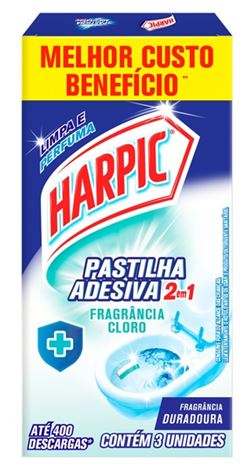 PASTILHA ADESIVA SANITARIA HARPIC CLORO COM 3 UNIDADES